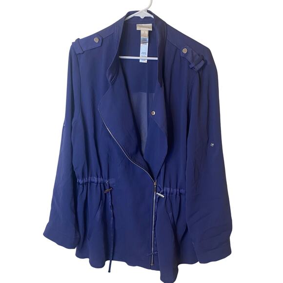 Chicos Blue Sheer Back Anorak Jacket Womens Size 3 (XL) Roll Tab Sleeve Full Zip - Picture 8 of 13
